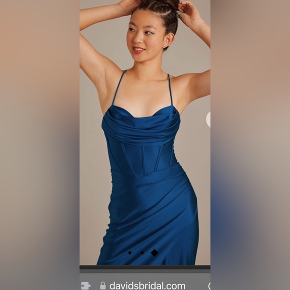 Betsy and Adam stretch satin cowl corset sheath dress 8P in ink color, NWT - Picture 3 of 7